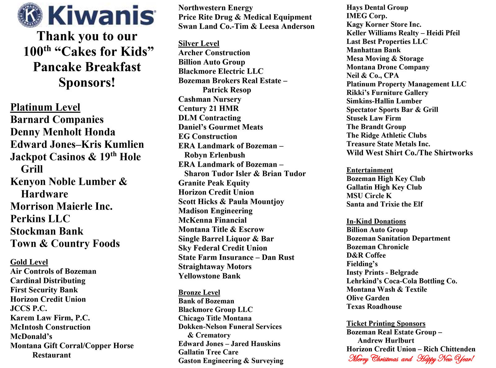 2024 Pancake Breakfast Sponsors